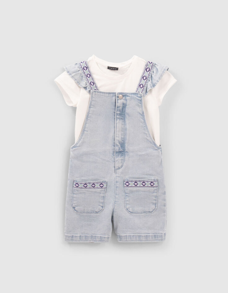 Set korte jeanstuinbroek en wit T-shirt meisjes-2