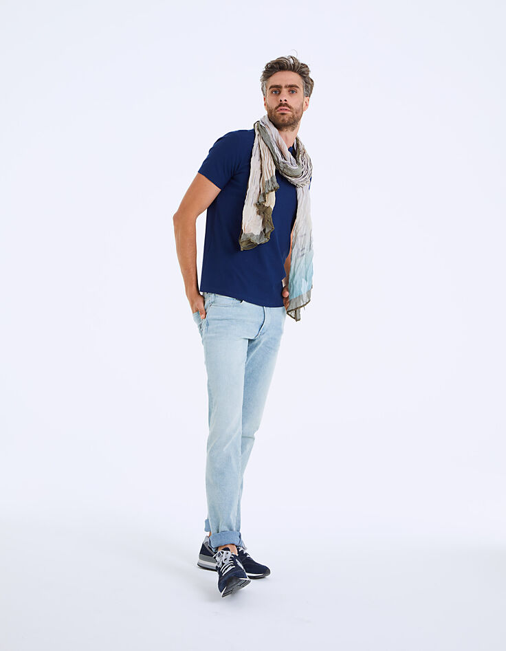 Polo indigo en coton relief&eacute; Homme-6