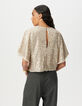 Beige top geborduurde gouden lovertjes vlindermouwen Dames-5