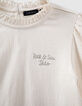 Girls’ ecru waffle T-shirt, pleated collar and cuffs-3