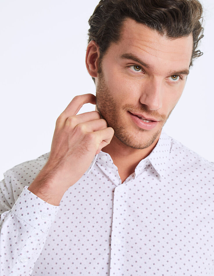 Chemise slim blanc cassé mini bicolore Homme-2