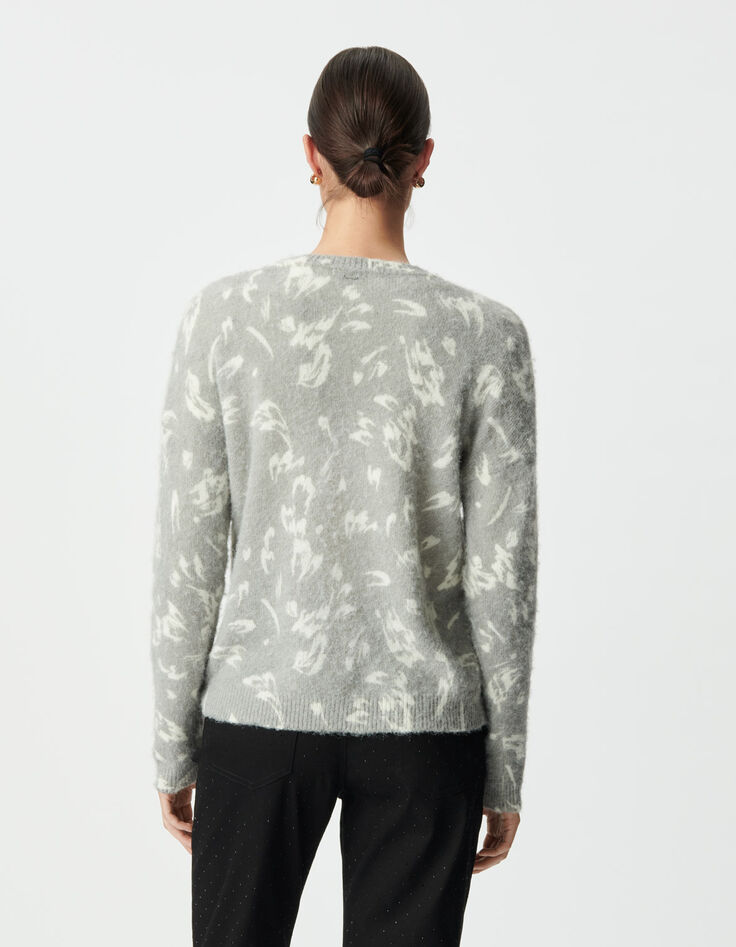 Grauer Damen-Winterpulli Punktdruck Ecru-3