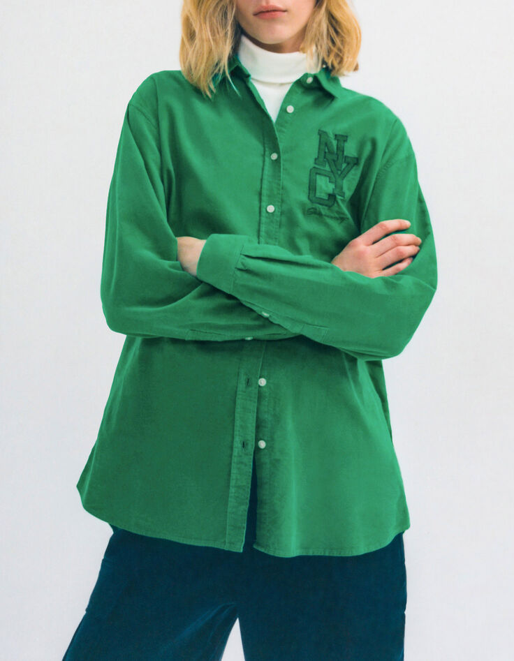 Women’s green organic needlecord shirt-1 Women’s green organic needlecord shirt-1