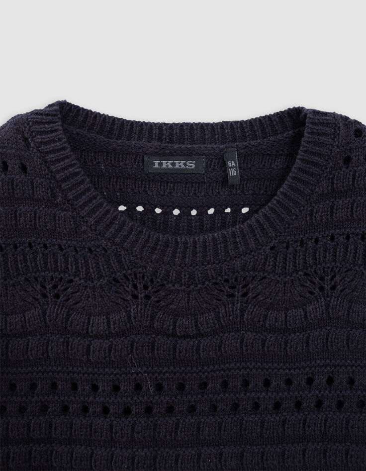Pull marine tricot fantaisie ajouré fille-4