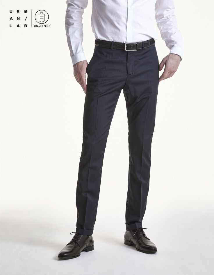 Pantalon marine &agrave; revers infroissable Homme-1