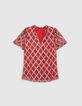 Blusa holgada de mujer en voile estampado entramado rojo-6