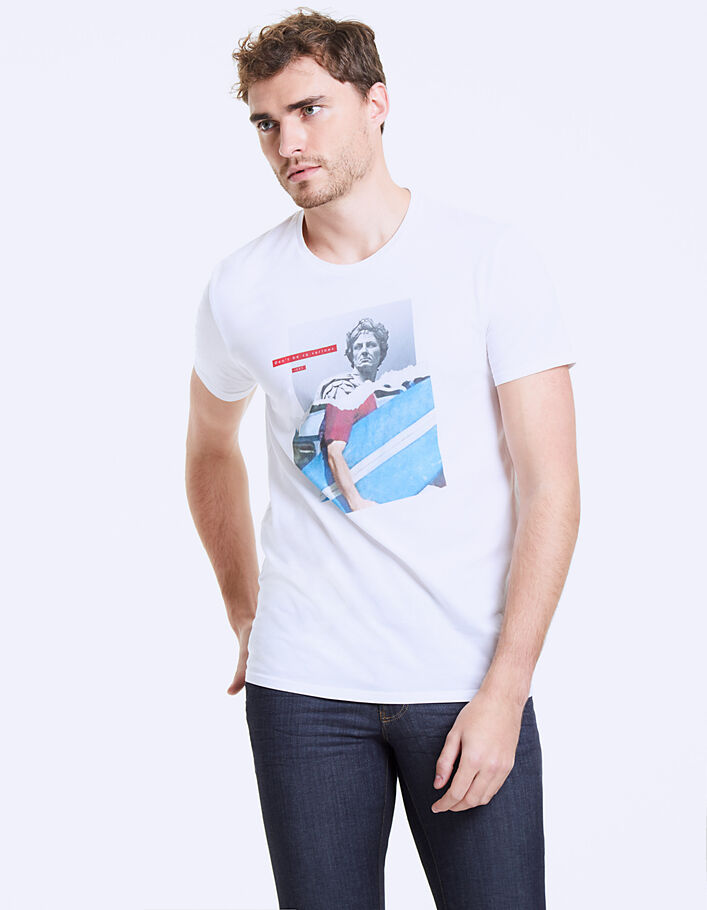 Men's white statue-surfer graphic T-shirt - IKKS