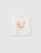 Baby girls’ ecru T-shirt and camel shorts outfit-4