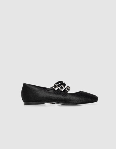 Ballerines noires cuir effet poulain 3 boucles Femme - IKKS