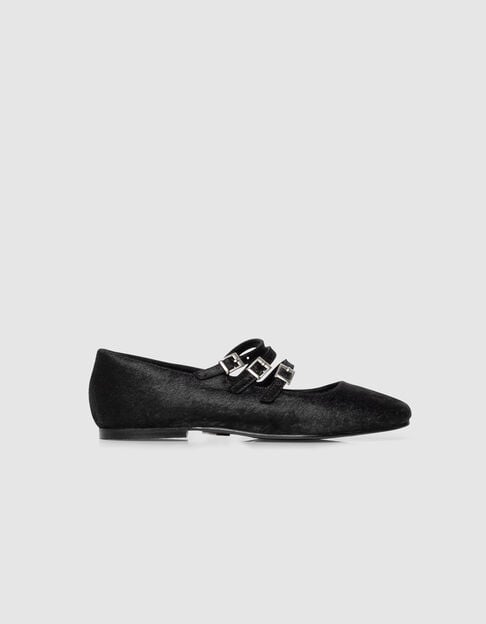 Ballerines noires cuir effet poulain 3 boucles Femme - IKKS