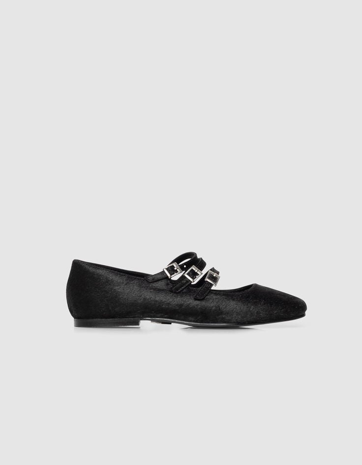 Ballerines noires cuir effet poulain 3 boucles Femme-1
