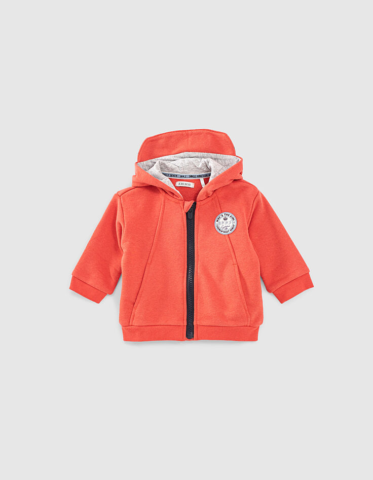 Baby boys’ orange cardigan with glasses visor hood-1