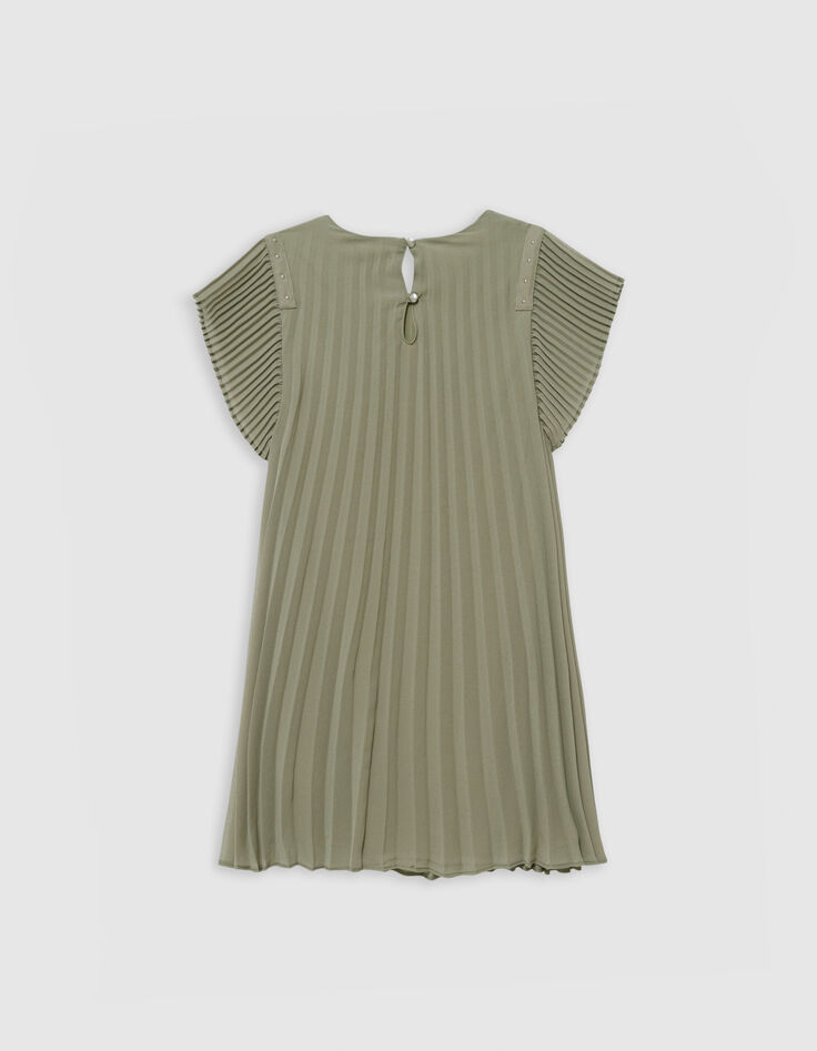 Robe kaki plissée décor clous fille-4