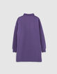 Robe-sweat violet à col polo broderies College fille-3