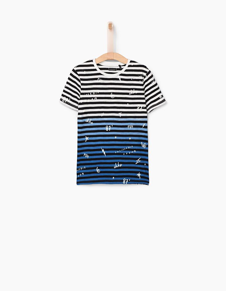 Tee-shirt blanc optique rayé et printé garçon -2