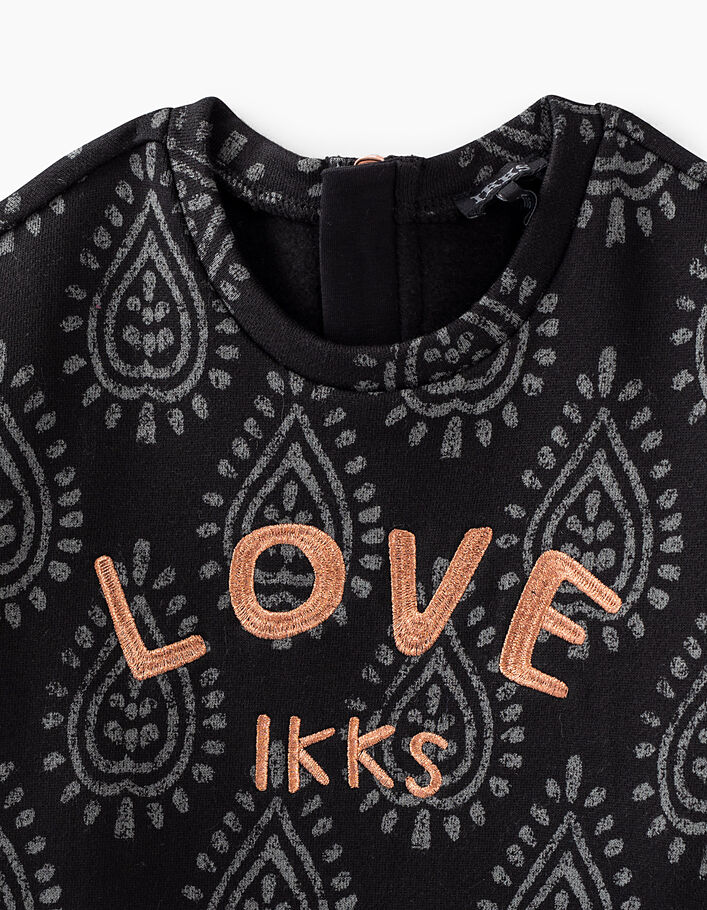 Girls’ black Paisley print sweatshirt dress + lace bottom - IKKS