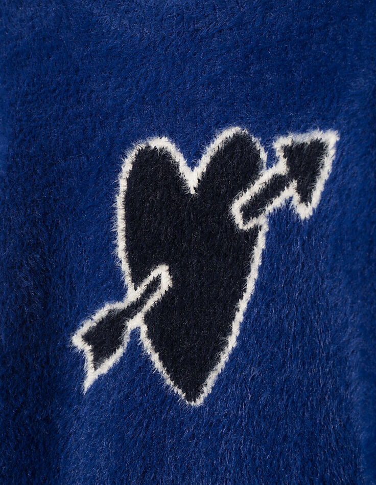 Pull bleu cœur brisé, maille duveteuse fille-3 Pull bleu cœur brisé, maille duveteuse fille-3