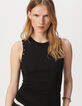 Pull sans manches gris tricot décor strass Femme-4