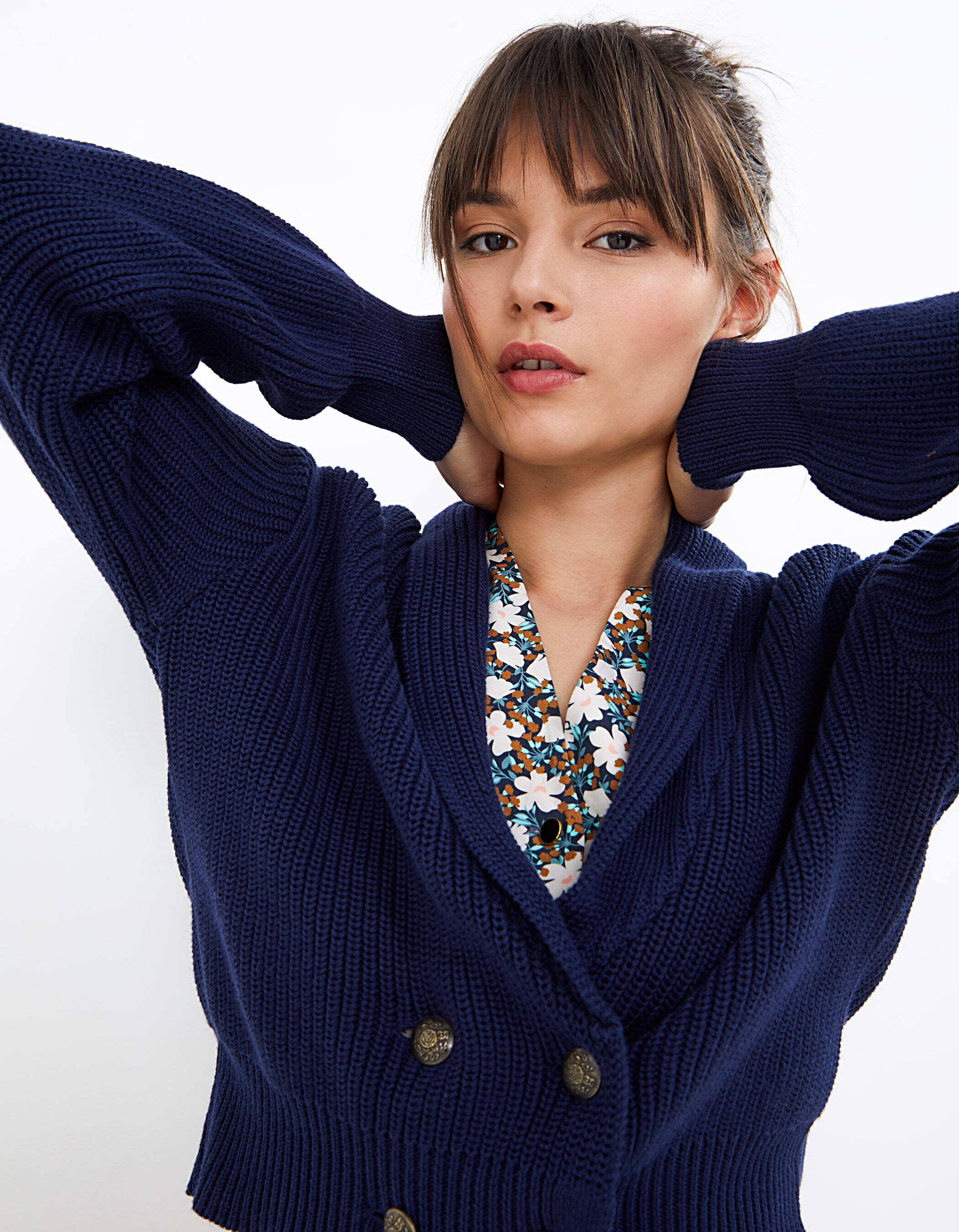 Navy knit cardigan sales