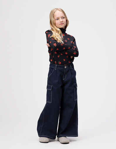 Marineblaue weite Mädchenjeans im Battlestyle - IKKS