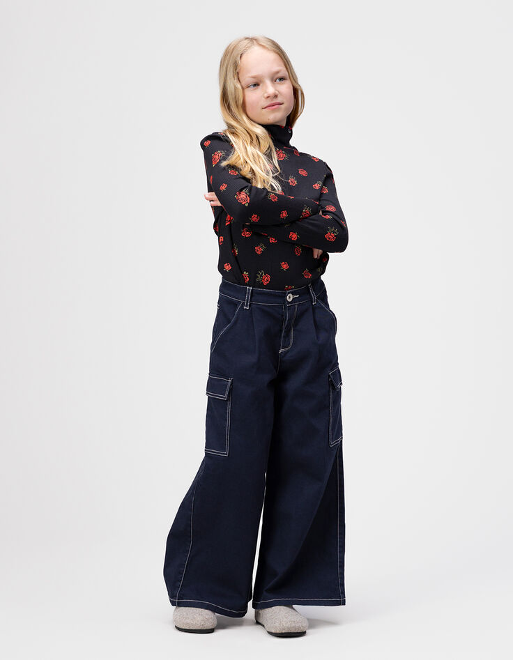 Marineblaue weite Mädchenjeans im Battlestyle-1