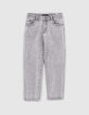 Girls’ light grey studded organic mom jeans-1