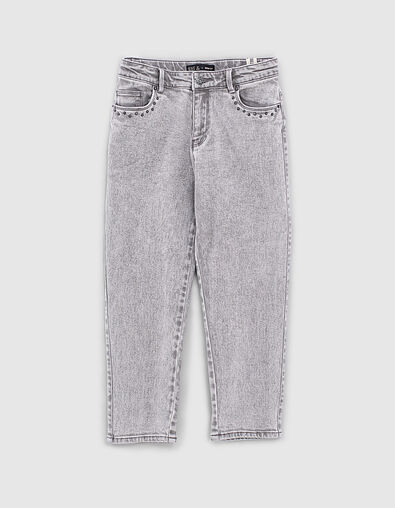 Girls’ light grey studded organic mom jeans - IKKS