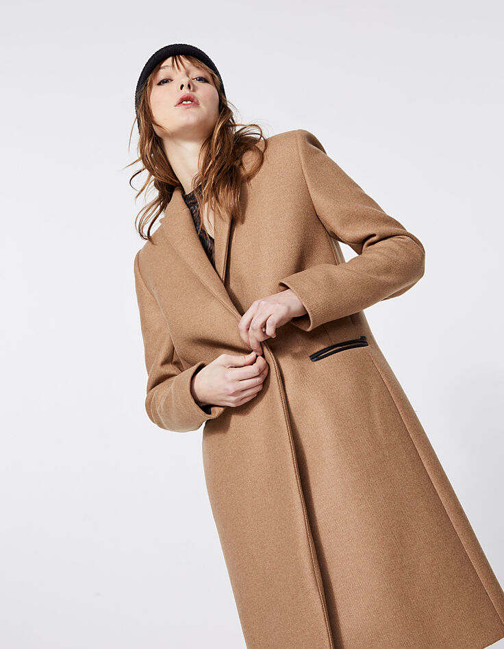 Manteau mi-long drap de laine col tailleur croisé femme-1