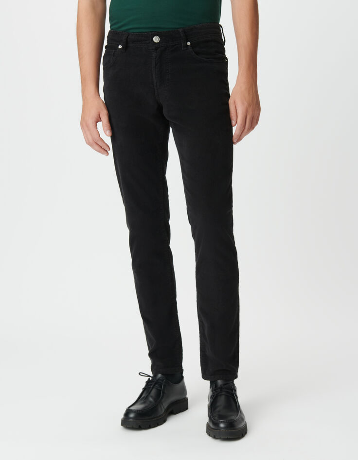Zwarte slim broek fijne ribfluweel Heren-1