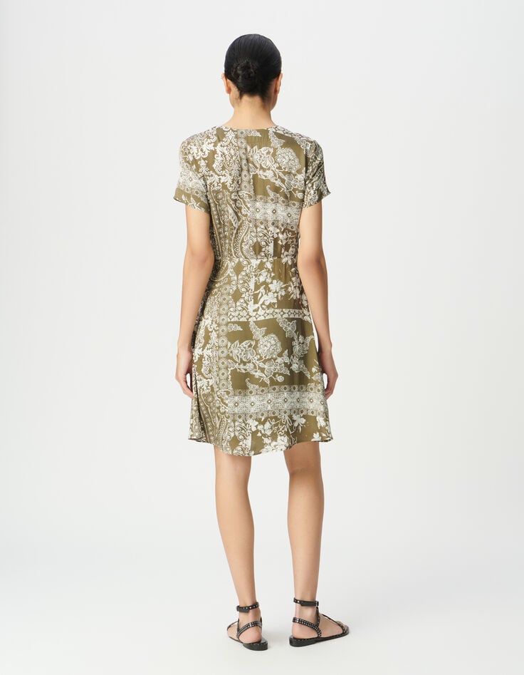 Robe fluide kaki imprimé foulard Femme-2