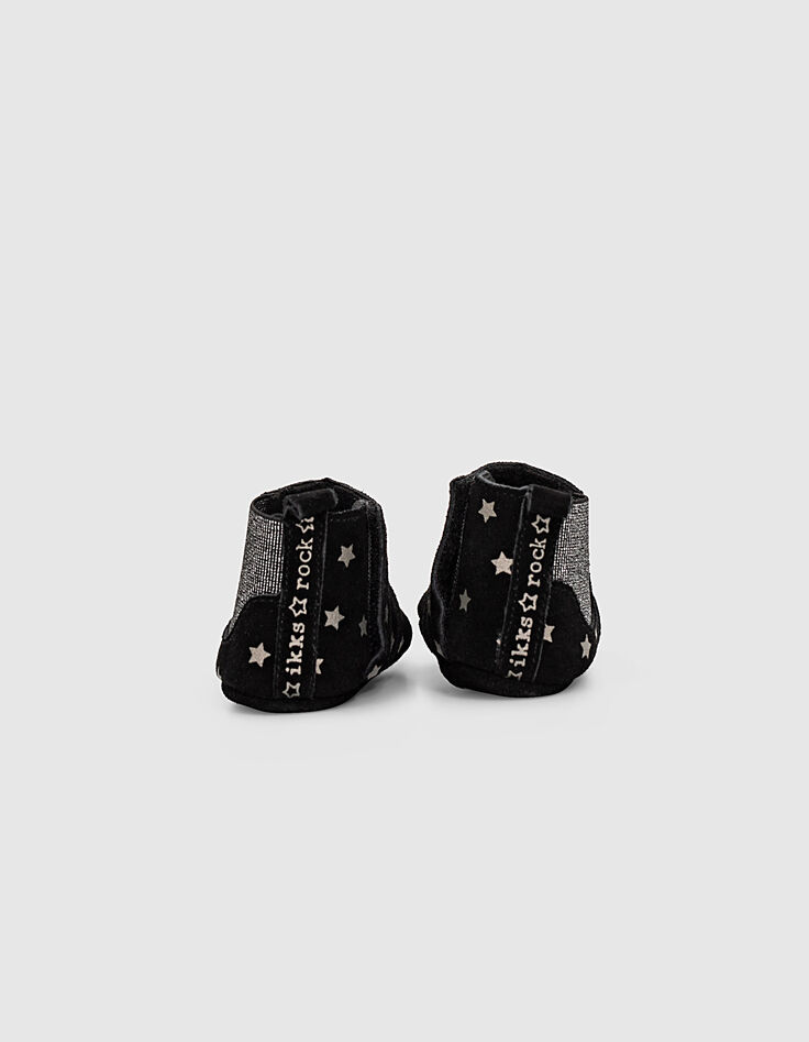 Boots noirs cuir velours à étoiles argent bébé fille -3