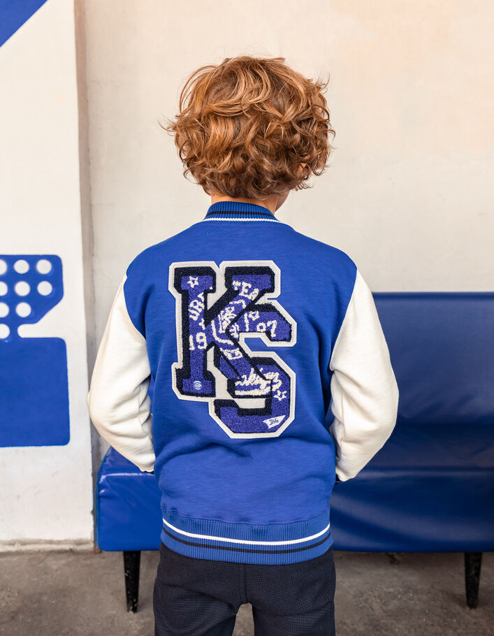 Boys’ blue and ecru baseball cardigan, XL embroidered back-3