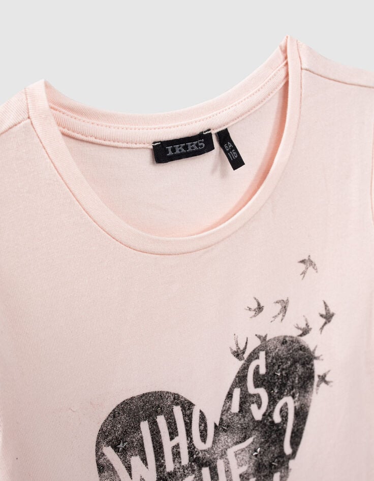 Hellrosa M&auml;dchenshirt mit Herz und Vogel-4