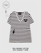 Women’s ecru sailor stripe T-shirt, black stripes & badges-2