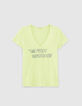 Women’s lime green slogan T-shirt with diamante-2