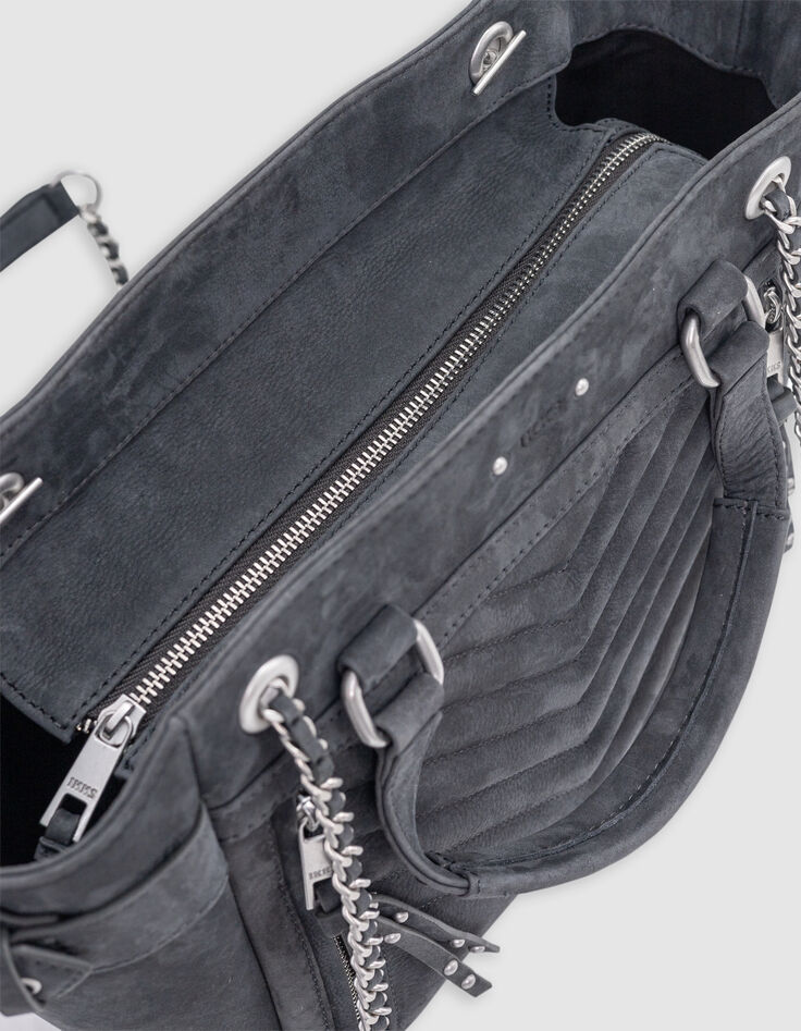 Sac cabas 1440 gris cuir nubuck Taille Medium Femme-5