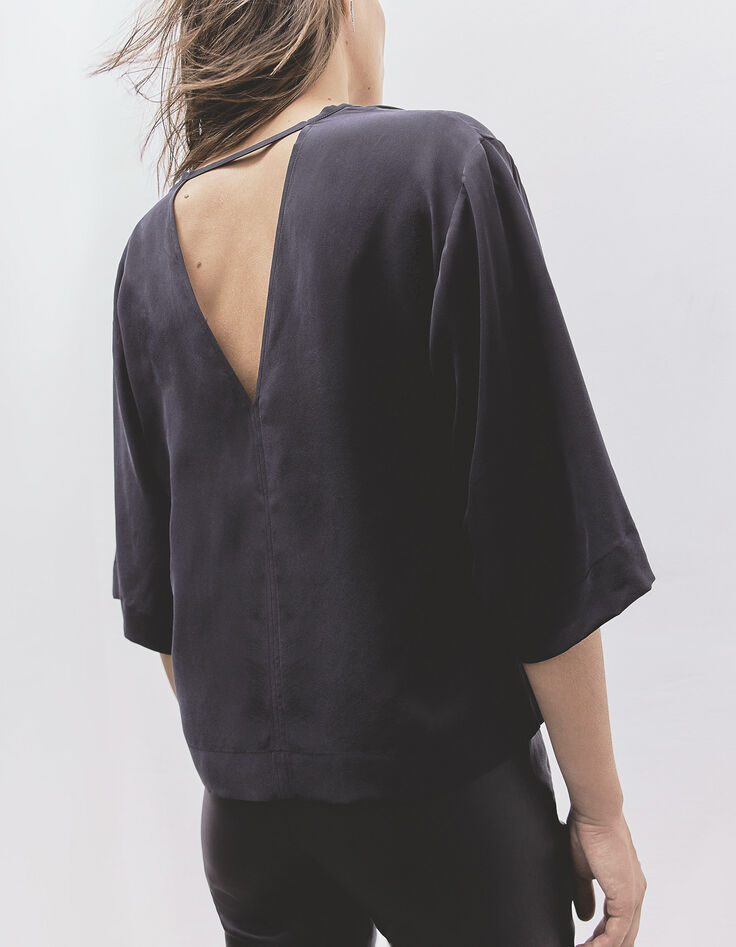 Pure Edition top à manches kimono en soie noir femme-2