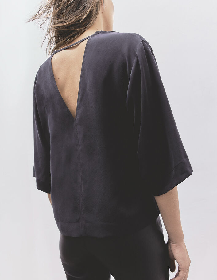 Women’s black silk kimono sleeve Pure Edition top - IKKS