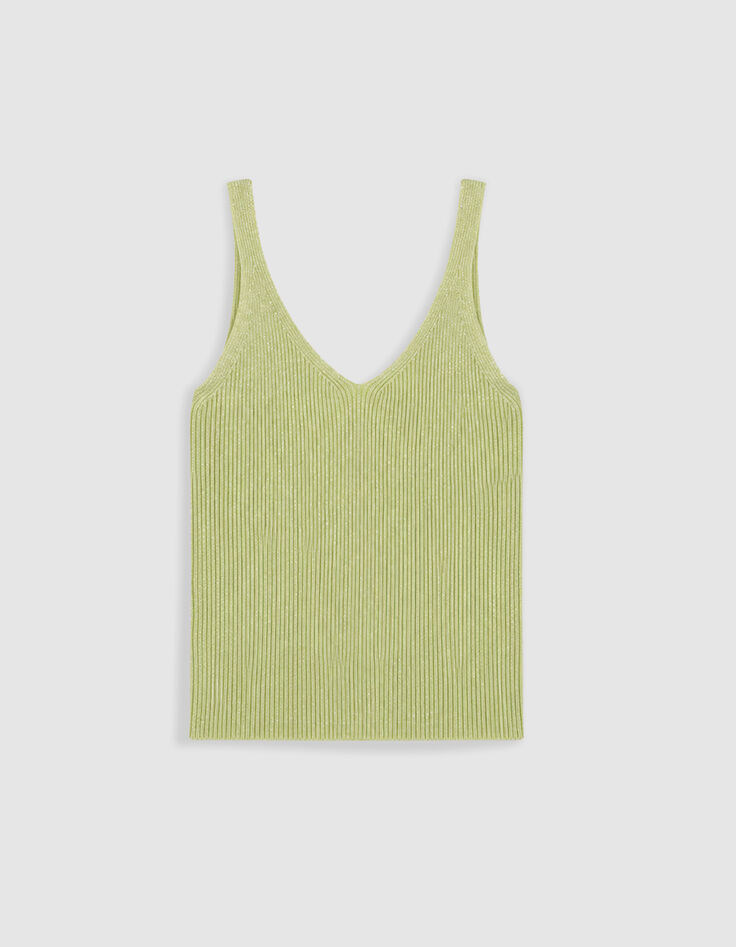 Woman's green rib knit sleeveless sweater-5