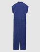 Langer blauer Mädchen-Overall, Druckknöpfe-6