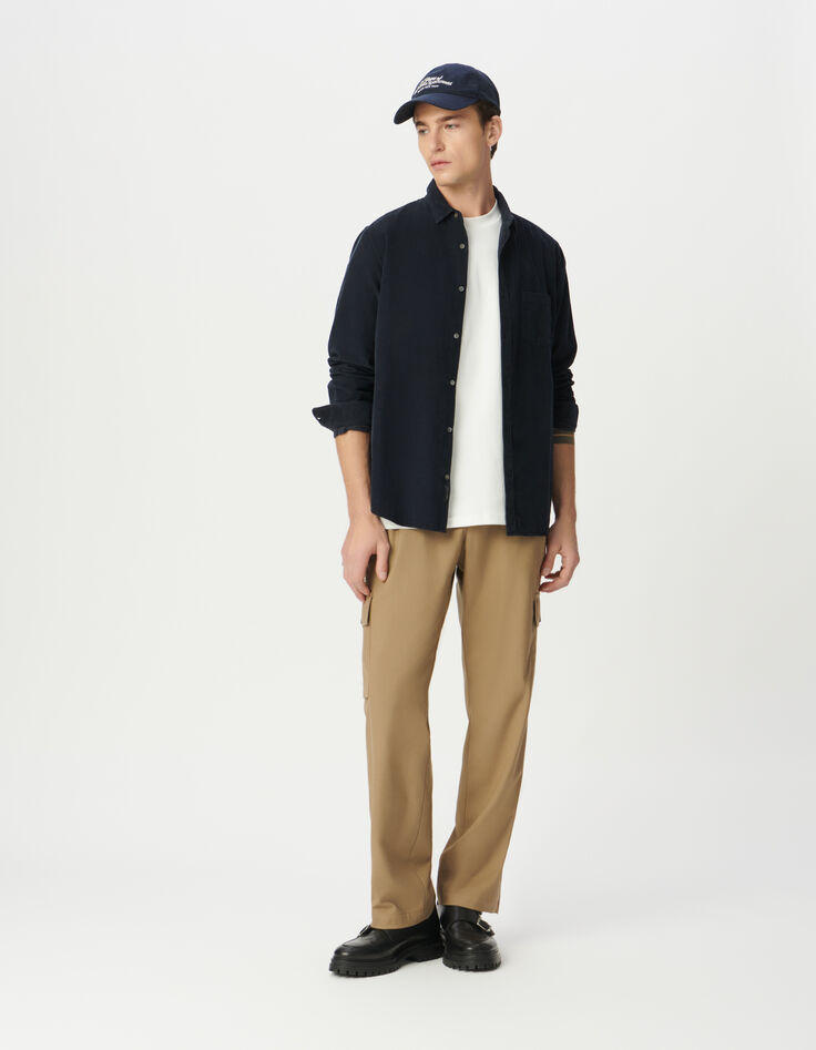 Chemise regular marine coton bio velours milleraies Homme-2