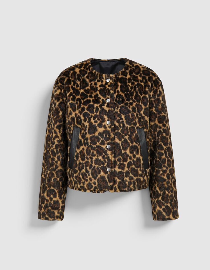 Veste r&eacute;versible noire et motif l&eacute;opard Femme-6