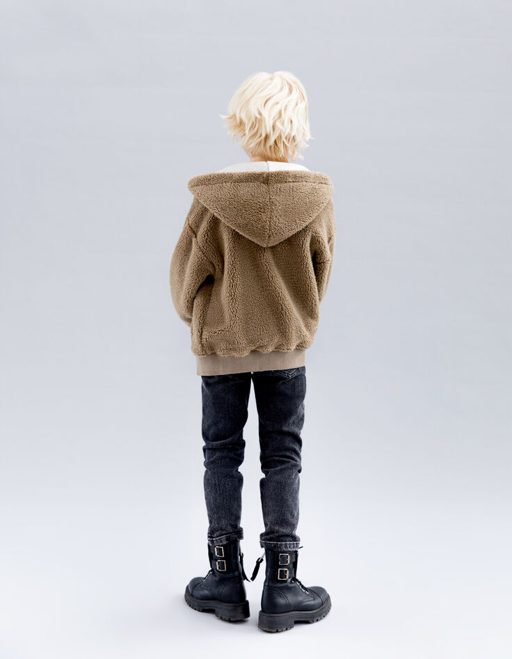 C&aacute;rdigan reversible crudo Sherpa y moka felpa ni&ntilde;o-7