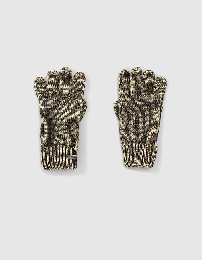 Boys’ bronze stonewashed-look ribbed knit gloves  - IKKS