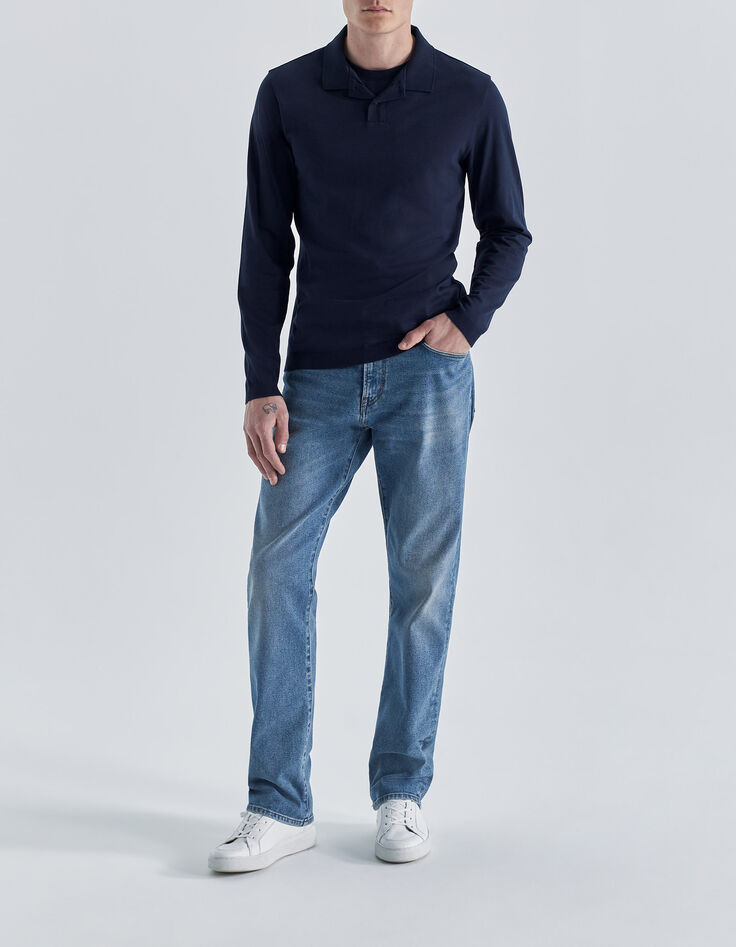 Polo marine avec col rond trompe-l'oeil Homme-6 Polo marine avec col rond trompe-l'oeil Homme-6