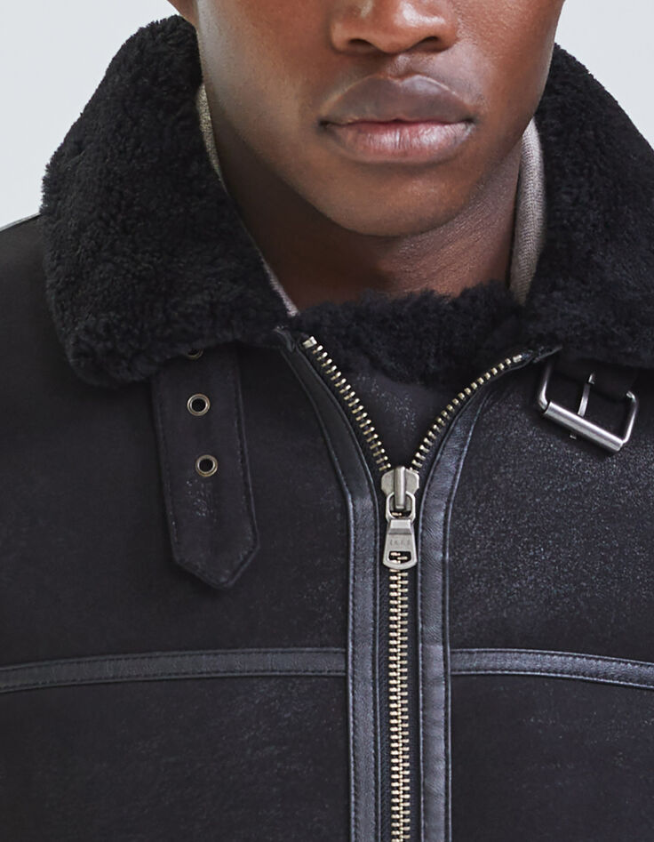 Bombardier noir en cuir retourn&eacute; Homme-4