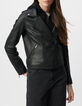 Zwart leren bikerjack met afneembare capuchon Dames-3