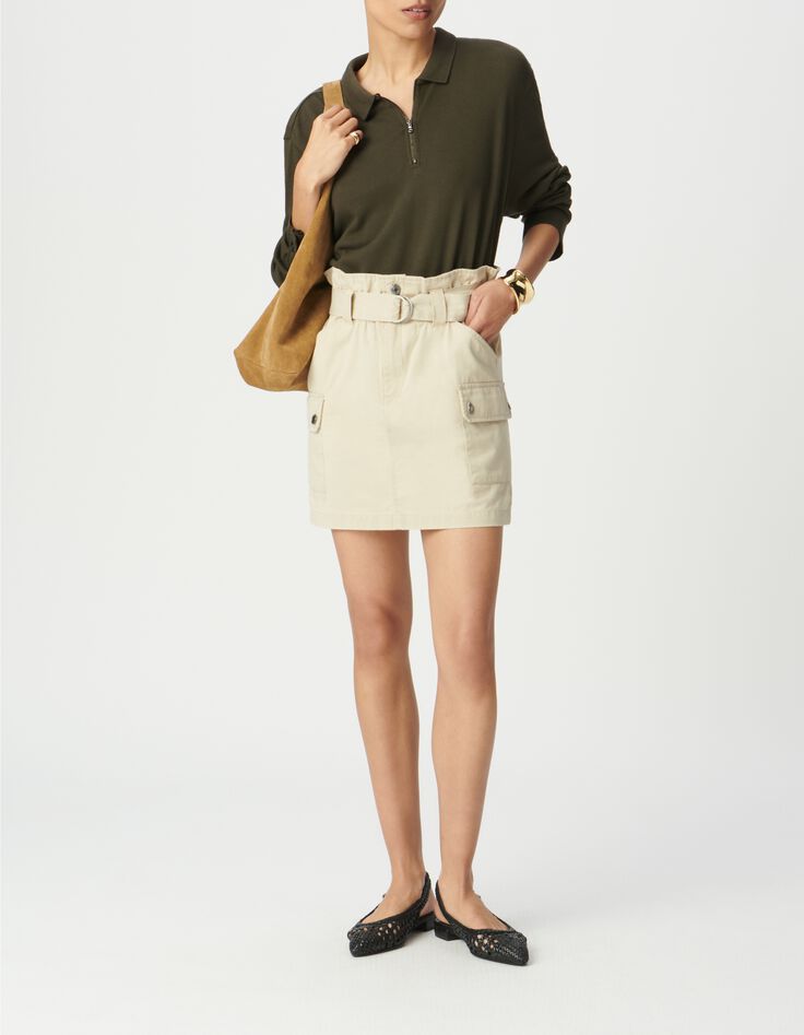 Jupe courte beige esprit battle ceintur&eacute;e Femme-2