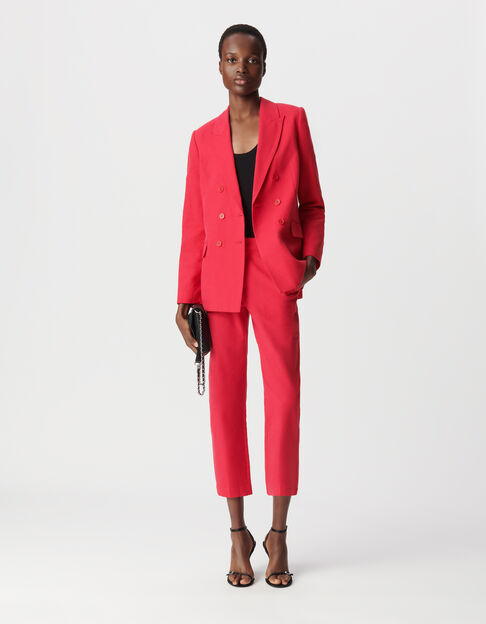 Veste de costume rouge lin et coton croisée Femme - IKKS