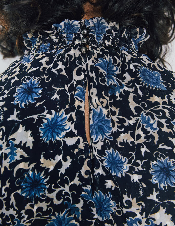 Korte jurk in plumetis-voile print blauwe bloemen - IKKS